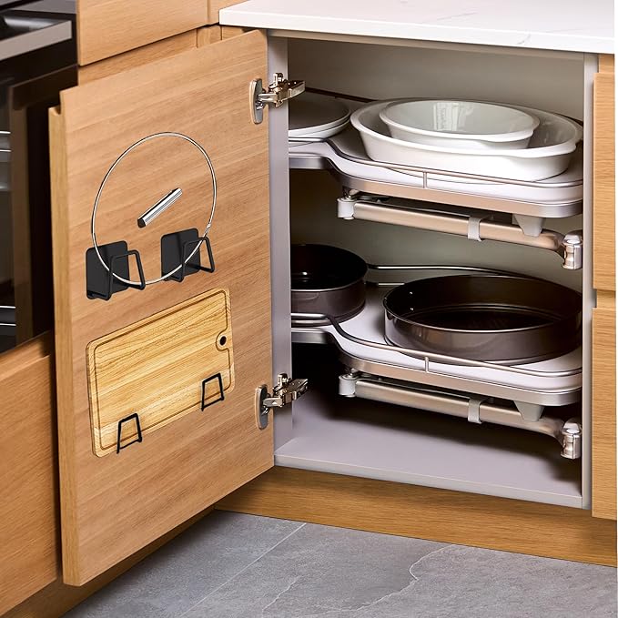 Under Cabinet Cutting Board Holder - 12 Pcs Pot Lid Organizer for Cabinet Rack Storage Stainless Steel Shelf Counter Chopping Board Holder (Black)