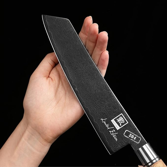 zayiko Limited Edition Kiritsuke Knife Black Meteor – 8-Inch Damascus Blade | 67 Layers Steel with VG10 Core & Titanium Coating | Maple Wood Handle | Professional Kitchen Knife in Gift Box