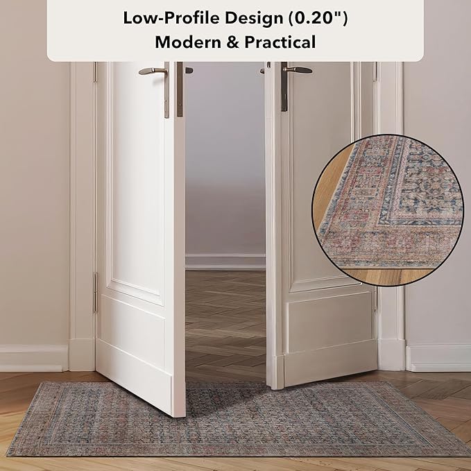 Kuden 2'6"x12 Runner Rug, Machine Washable Area Rug with Non-Slip Backing, Vintage Style, Soft, Easy Clean, Low Pile Rug for Hallway, Entryway, Kitchen, Bedroom