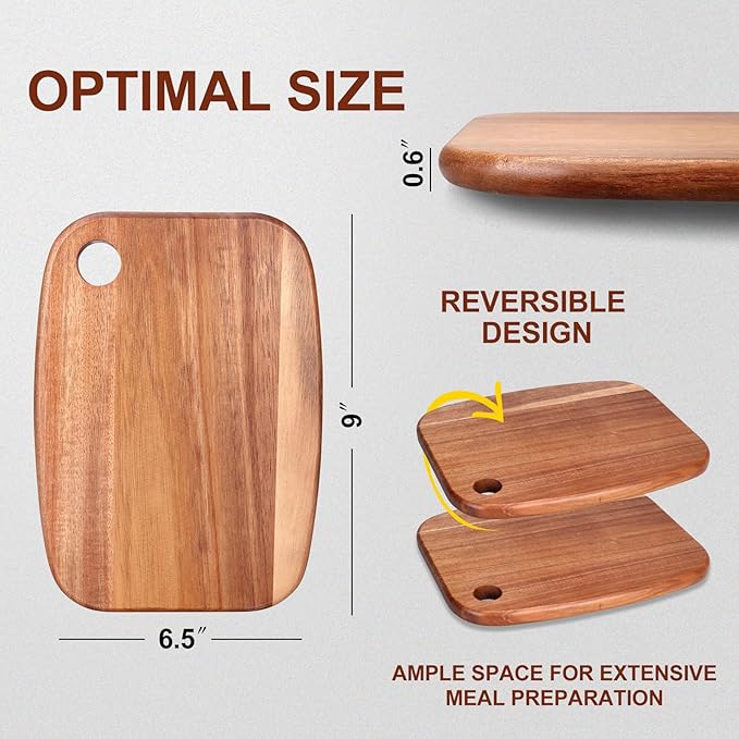 Gtencemen Small Acacia Wood Cutting Boards for Kitchen with Hanging – Mini Wooden Cutting Board for Vegetables, Fruit, Bread, Meat - BPA Free, 9" x 6.5"