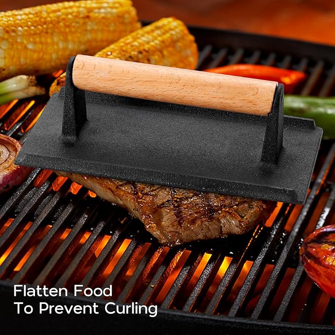 Onader 8.4 Inch Rectangle Smash Burger Press, Cast Iron Grill Bacon Press Set of 2