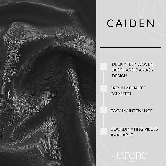 Elrene Home Fashions Caiden Elegance Damask Waterproof, Stain & Wrinkle Resistant Fabric Napkins (Set of 4), 17" x 17", Black