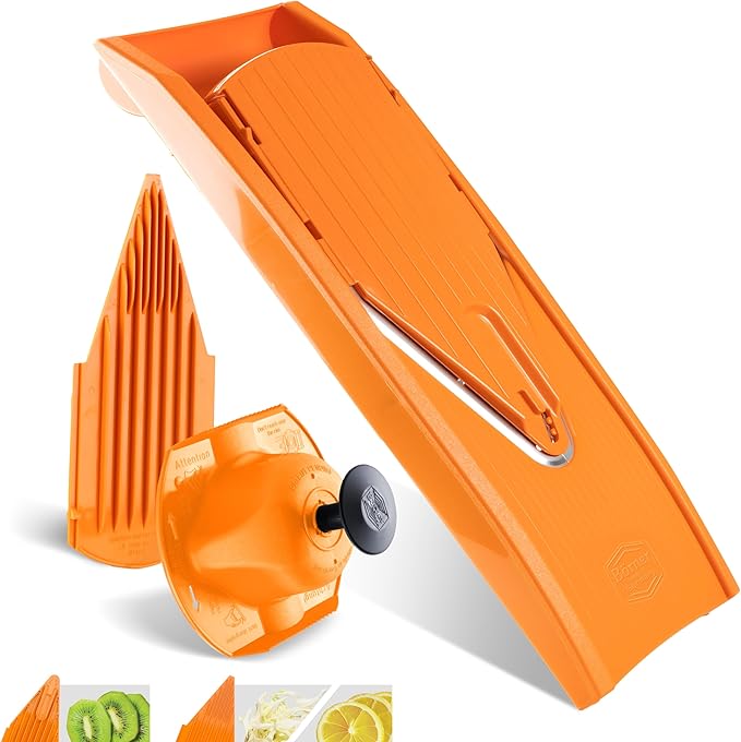 Mandoline Food Slicer Borner V1 (Basic Set) by Reston Lloyd • V-Slicer with Food Holder • Made in Germany • Fruit & Vegetable Chopper • Multiple Settings • Color: Orange