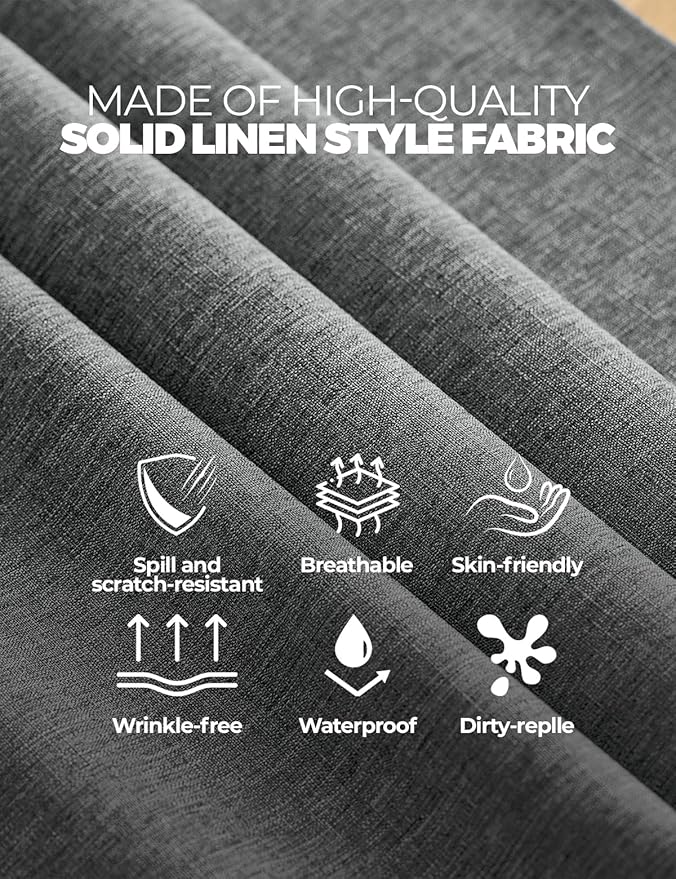 Faux Linen Farmhouse Table Cloth 60"x104" for 6 ft Rectangle Table, Dark Grey Waterproof Outdoor Washable Cloth Tablecloth for Rectangular Dining Room Kitchen Outdoor Party Restaurant Table