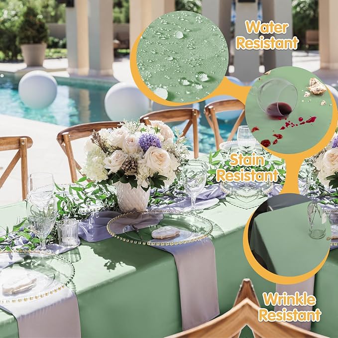 BRILLMAX 10 Pack Sage Green Tablecloths 70 x 120 Inch for 6ft & 8ft Rectangle Tables - 150 GSM Polyester Fabric, Universal Fit, Water, Stain & Wrinkle Resistant Cloth Cover for Wedding Banquet