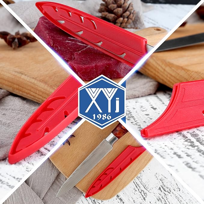 XYJ 2pcs/set Safety Knife Covers Sleeves Knives Edge Guard, Universal Knife Sheath, Paring, Utility Knife Case Blade Guards Protector Red Kitchen Knife Cover Sleeve (For 5'' Utility Knife)