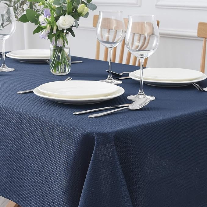 maxmill Square Jacquard Tablecloth Water Resistance Antiwrinkle Spill Proof Textured Table Cloth, Soft Fabric Table Cover for Buffet Banquet Parties Event Holiday Dinner, 70 x 70 Inch, Navy Blue
