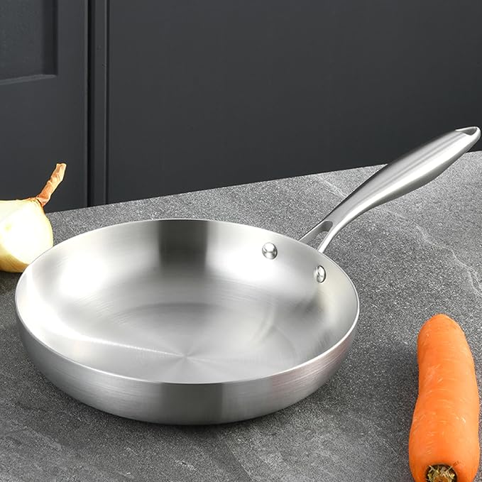 GadEdgen 304 Stainless Steel 9.5-inch Tri-Ply Frying Pan, Compatible With All Cooktops, Fast & Even Heat Distribution, Perfect for Stir-frying, Dishwasher Safe, Durable, and Made for Efficient Cooking
