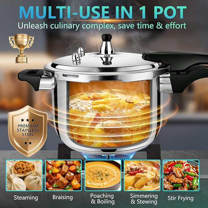 Premium Stainless Steel Pressure cooker 8 qt+ | 8 Safety Features & Quick cooking | stovetop pressure cookers;instant pot pressure cooker;olla de presion pressure cooker 8 qt large