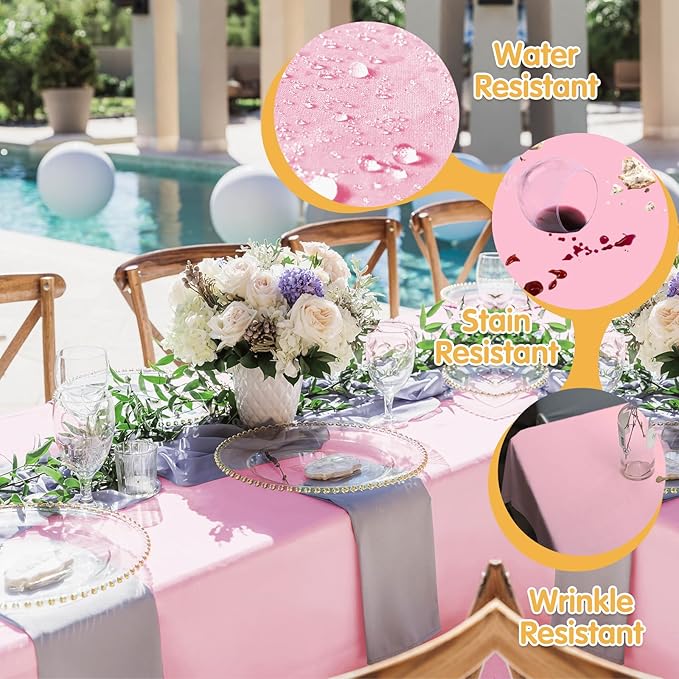 BRILLMAX 8 Pack Pink Tablecloths 60 x 126 Inch for 8ft Rectangle Tables - 150 GSM Polyester Fabric, 15" Standard Drop, Water, Stain & Wrinkle Resistant Cloth Cover for Wedding Banquet Dining Buffet