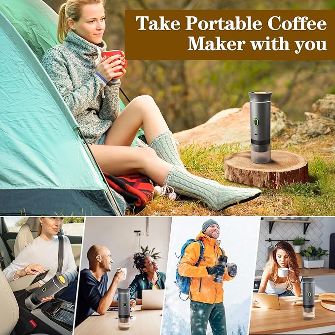 Lmozim Portable Coffee Maker, Espresso Machine for camping, Travel Coffee Maker with USB-C, 3-in-1 Small Espresso Machine with Ground Coffee & Capsules (NS＆DG) for RV, Hiking, Office(Grey)
