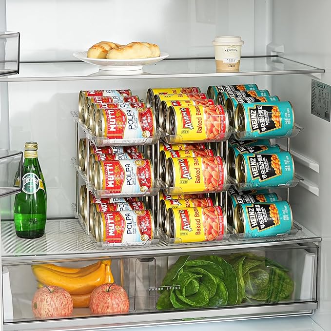Can Organizer for Pantry, Stacking Can Storage Organizer Pantry, Automatic Rolling Can Rack for Fridge, 3Tire 3 Columns Can Holder for 36 Cans, Canned Goods Organizer