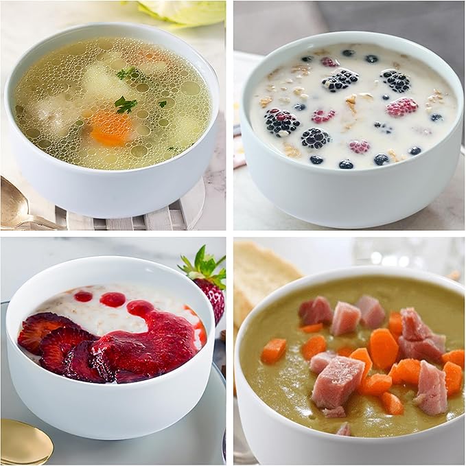 fMBB MBB 22 Oz White Ceramic Bowls Set of 4, for Soup Cereal Ramen Oatmeal Fruit Salad Pasta and Rice, Breakfast Bowls Kitchen Serving Bowl for Home Restaurant Hotel, Dishwasher & Microwave Safe
