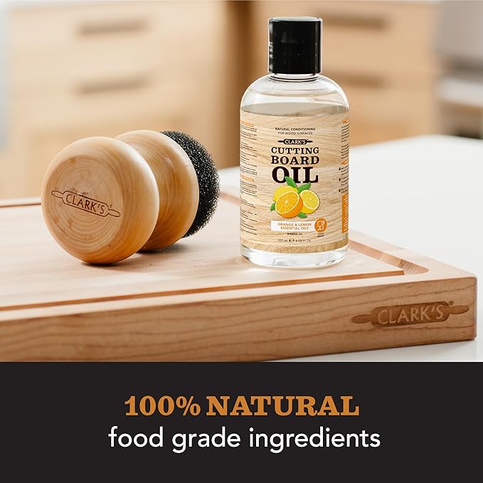 CLARK'S Cutting Board Oil - Food Grade Mineral Oil for Wood Cutting Board - Scented with Orange and Lemon Essential Oils - Butcher Block Conditioner - Restores and Protects Wood - Made in USA, 8oz