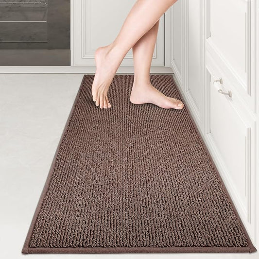 PURRUGS Machine Washable 17" x 48" Non-Slip Kitchen Runner & Floor Mat, Super Absorbent Soft Area Rug for Sink & Laundry, Rolled Packaging, Brown