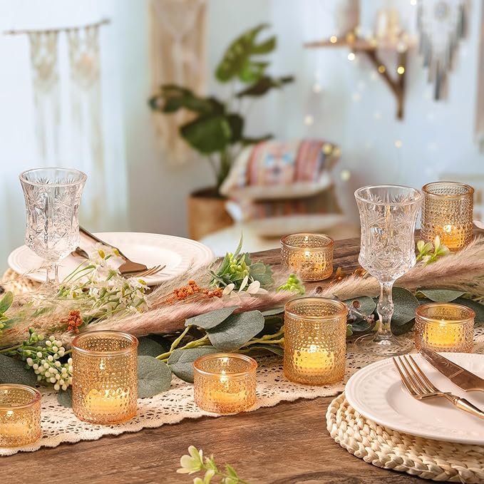24pcs Gold Assorted Votive Candle Holders, Polka Dot Tea Light Candle Holder Glass for Wedding Centerpieces, Gold Candle Holder for Table Centerpiece, Party, Holiday and Home Decor