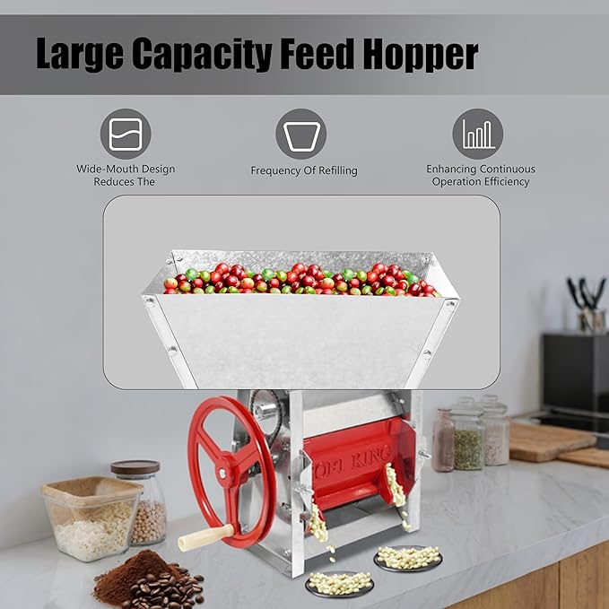 Coffee Bean Peeling Machine, Manual Beans Shelling Machine with Handle, 304 Stainless Fresh Coffee Bean Sheller Household Sheller with Double Discharge Ports for Shops, Farms, Homes Use