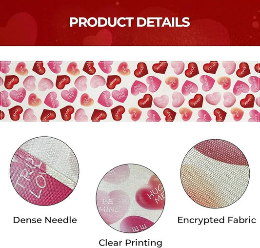 Valentines Day Table Runner 13x48 Inch, Be Mine Kiss XOXO Love Hearts Valentine Table Runner, Anniversary Home Kitchen Dining Table Holiday Party Decorations