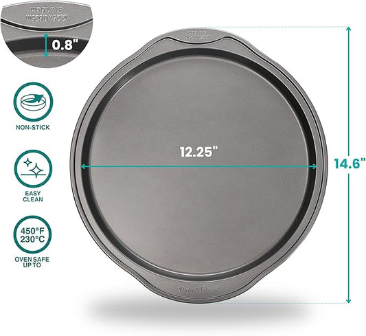 Baker's Secret 2pcs Nonstick Pizza Pan for Oven 12.5", Carbon Steel Pizza Baking Pan, Premium Coating For Easy Release, Pizza Trays for oven - The Classic Collection