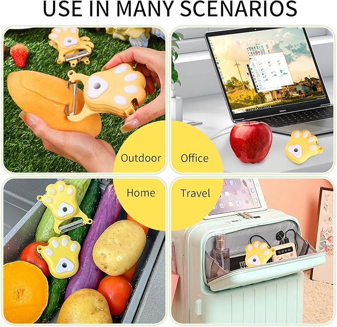 3-in-1 Fruit Vegetable Peeler for Kitchen, Foldable Julienne Slicer, 3 Sharp Stainless Steel Blades, Cute Cat Claw Potato Peelers, Easy Peeling & Shredding Tool for Carrot, Cucumber, Apple & Veggies