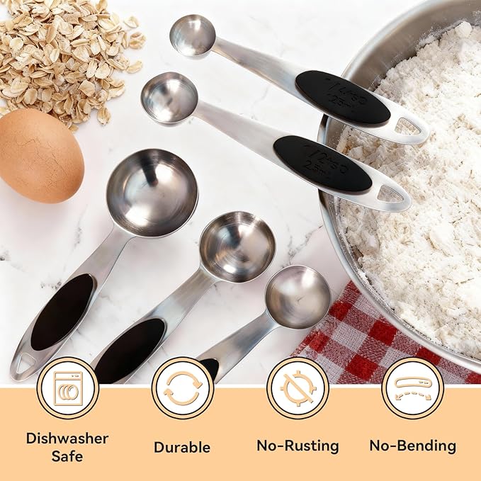 1PCS 1/2 Tbsp(1.5tsp, 1/4oz, 7.5ml) Single 18/8 Magnetic Measuring Spoon, 304 Stainless Steel Individual Measure Scoop Only for Baking & Cooking, Metal Kitchen Gadgets Essentials