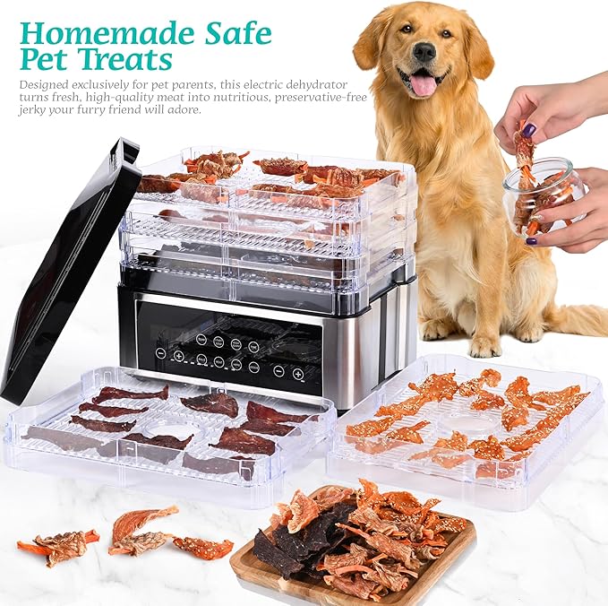 Food Dehydrator, One-Touch Dehydrator with Automatic Temperature Control 5 BPA-Free 11.4" Trays, Dehydrated Dryer for Jerky, Dog Treats, Herbs, Meat, Fruit, and Yogurt