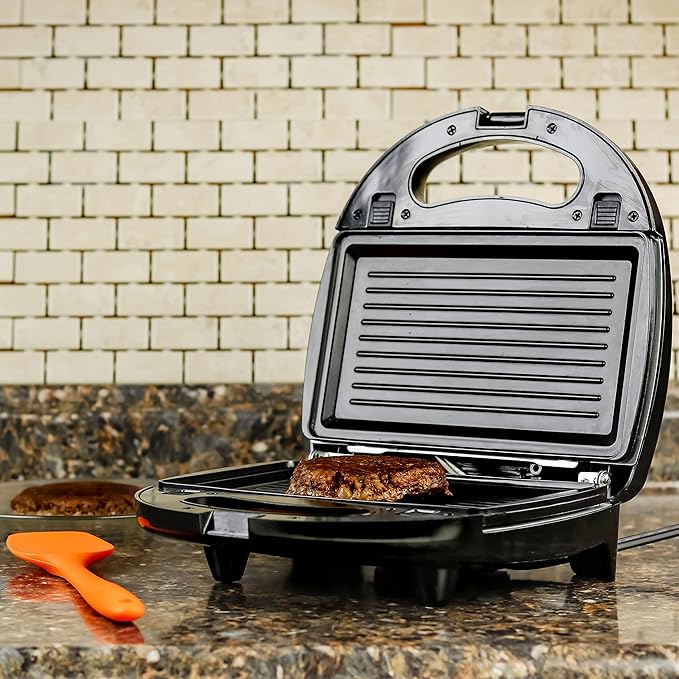 OVENTE Electric Sandwich, Panini and Waffle Maker Set with 3 Removable Non-Stick Plates, 750 Watts, Perfect for Grilled Cheese, Tuna Melts, Burgers, Steaks and Snacks, Black GPI202B