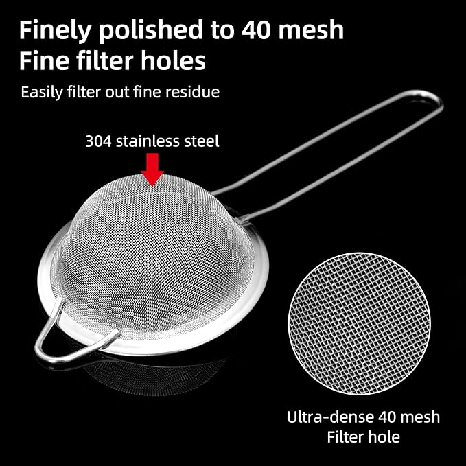 304 Stainless Steel Fine Mesh Strainers for Kitchen,BOSONKUMA Colander-Skimmer with Handle, Sieve Sifters for Food, Tea, Oil, Fruits, Cocktail Strainer,Food Strainer with Handlle(1 piece)