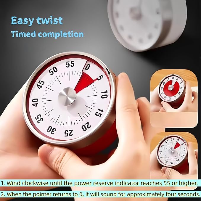 Kitchen Timers for Cooking, Magnetic 60 Minute Mechanical Wind Up Timer Manual with Loud Alarm and Stainless Steel Body for Chef Home Baking Cooking Oven Salon (Black - 1Pcs)
