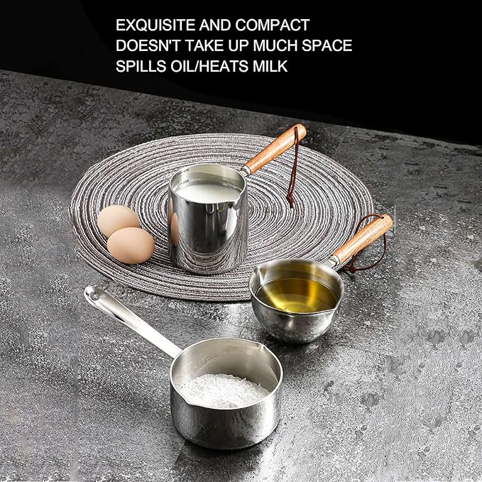 Fdit Mini Melting Pot, 450ml Wood Handle 304 Stainless Steel Measuring Spoon Hot Oil Pan Oil Pan With Wooden Handle Warmer Turkish Coffee Pot
