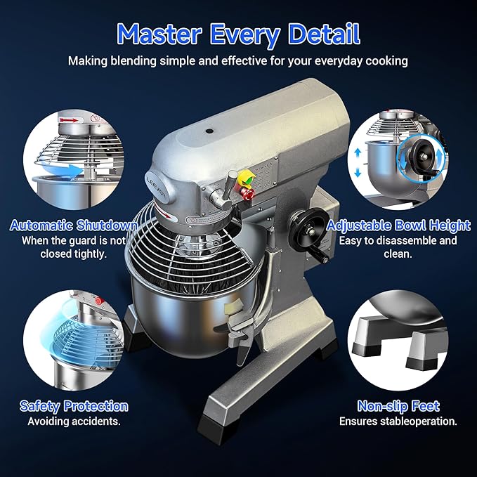 EKway Commercial Food Mixer 15 Qt with Timing Function,600W Commercial mixers 3 Speed Adjustable,Electric Stand Commercial Dough Mixer with Stainless Steel Bowl for Bakery Pizzeria