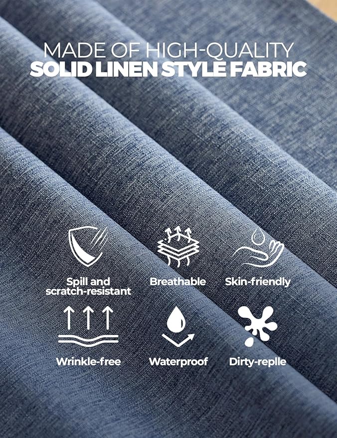 Faux Linen Farmhouse Table Cloth 60"x144" for 10 ft Rectangle Table, Denim Blue Waterproof Outdoor Washable Tablecloth for Rectangular Dining Room Kitchen Outdoor Party Restaurant Table