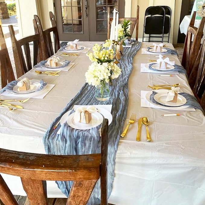 10 Pack Dusty Blue Cheesecloth Table Runner 6FT Boho Gauze Fabric Table Runner Vintage Rustic Sheer Runners for Wedding Party Bridal Baby Shower Long Table Decorations