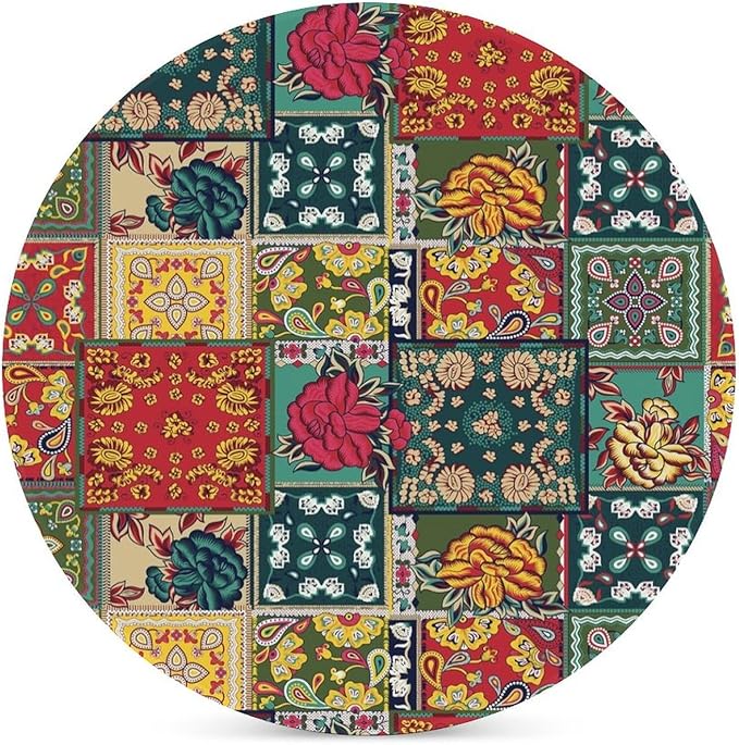 Round-4PCS Floral Drink Coasters, Round Modern Ceramic Absorbent Coasters, Abstract Perris Flower Nature Plant Colorful Boho Floral Decor Desk Coffee Table Coaster for Beverage Cup Tea Coasters