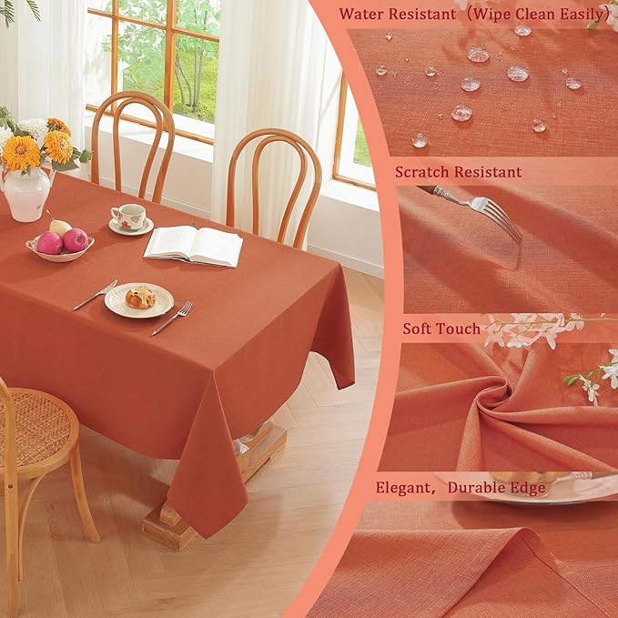 Alsoo Table Cloth Rectangle Table, 60X106 Inch Linen Textured Table Cloth Waterproof Spill-Proof TableCloths Wrinkle Free Fabric Farmhouse Table Cover for Dining Parties Buffets Holidays,Burnt Orange