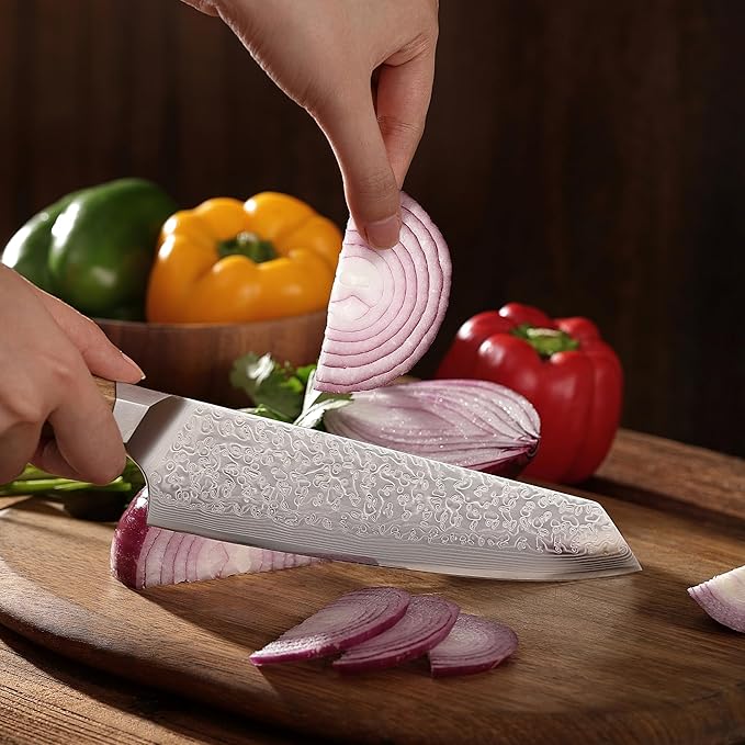 Wakoli Oribu Kiritsuke Chef's Knife – Full Tang Kitchen Knife | 8-Inch Blade Made of 67-Layer Damascus Steel with AUS-10 Core | Ergonomic Olive Wood Handle | Professional & Durable