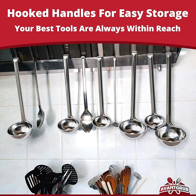 Super Sturdy, Ergonomic 8 Oz. Soup Ladle 3 Pk. Stainless Steel Ladles with Long Handles. Best Kitchen Accessories for Stirring, Portioning and Serving Soups, Chili and Stew in Restaurants and at Home