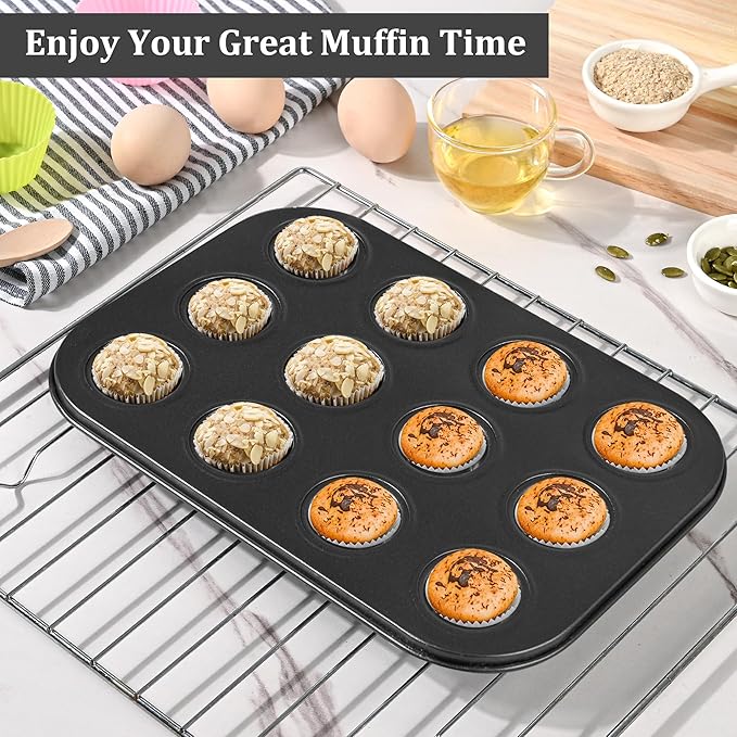 Audingull Mini Muffin Pan, Premium Small Cupcake Pans, Carbon Steel 12-Cup Muffin Tin, Versatile Non-Stick Bakeware
