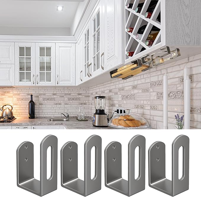 Under Cabinet Cutting Board Holder - 4 Pcs Cutting Board Holder Pot Lids Rack Storage Stainless Steel Under Shelf Counter Chopping Board(Grey)