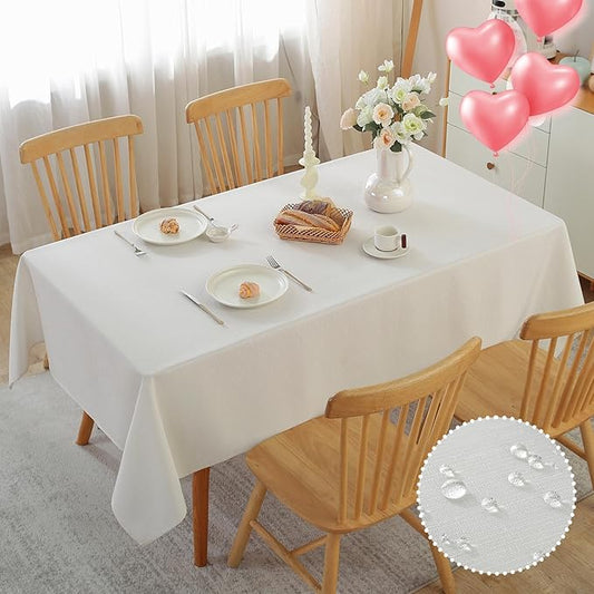 Alsoo Textured Table Cloth for Rectangle Tables 60×90 Inch Waterproof Linen Tablecloth Spill Proof and Wrinkle Free Table Cover for Dining Tables,Farmhouse Kitchen, Parties and Holidays,White