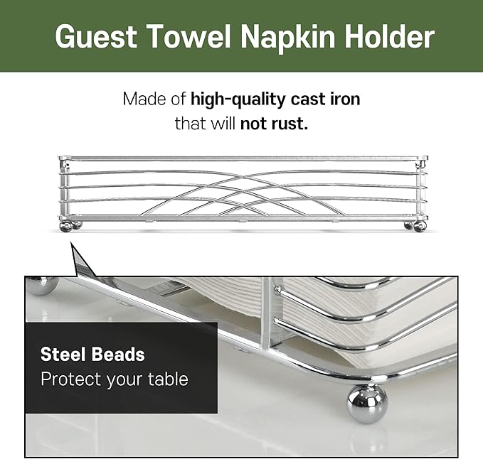 Silver Guest Towel Holder Tray for Bathroom – Countertop Napkin Organizer for Disposable Paper Towels, Elegant Hand Towel Rack for Powder Room, Modern Guest Bathroom Accessories