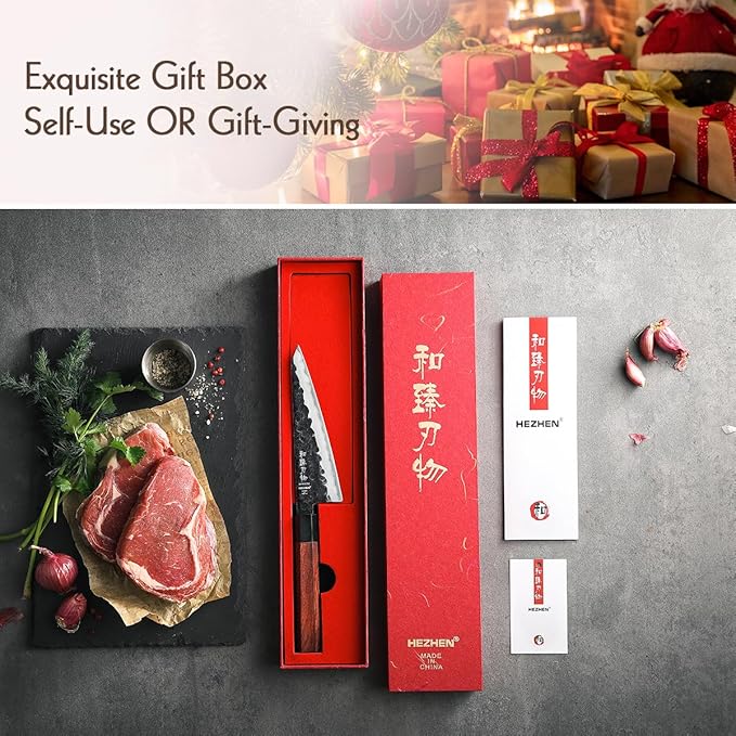 HEZHEN 5.8 inch Multi-purpose Honesuki Knife,10Cr15CoMoV Steel Core,Triple-layer Composite Steel,Redwood Handle,Professional Kitchen Knife - Razor Sharp