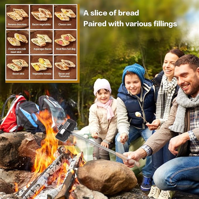 Hot Sandwich Maker, Double-Sided Sandwich Baking Pan,Double Sided Frying Pan for Breakfast,Hot Dog Toaster,Campfire Sandwich Maker(Long Handle Style)