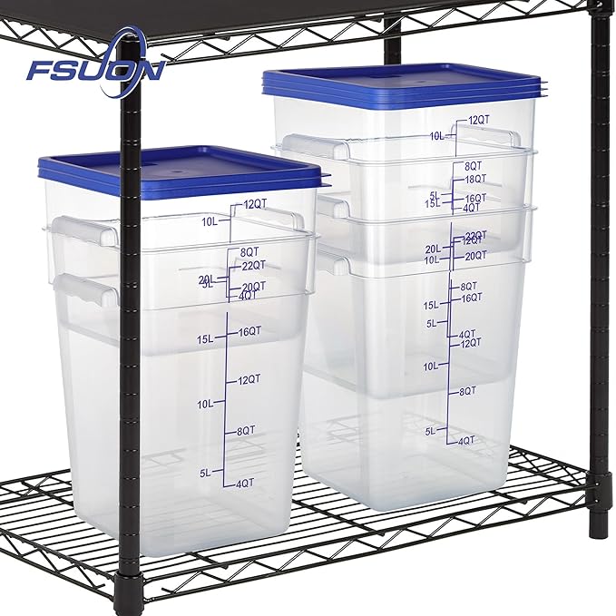 FSUON 4 Pack Clear Food Storage Containers with Lids and Handles Polycarbonate Square Commercial Food Containers, NSF (22Qt)