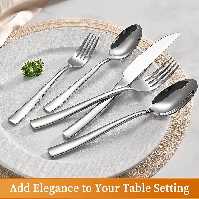 40-Piece Silverware Set, Heavy Duty Stainless Steel Flatware Cutlery Set Service for 8, Food-Grade Utensil Sets for Home Restaurant, Dishwasher Safe