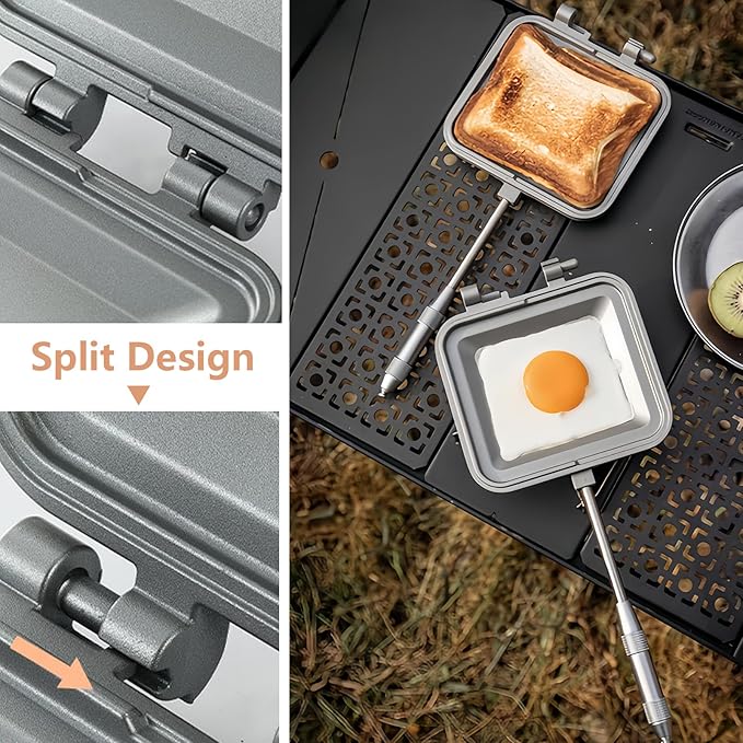 Campingmoon Campfire Sandwich Maker Camping BreadToaster Aluminum Hot Sandwich Stovetop Grill Pan Campfire Pie Cooking Equipment (Sliver)