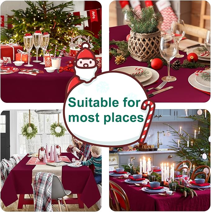Hiasan Burgundy Tablecloth for Rectangle Tables - Waterproof Washable Polyester Fabric Table Cloth for Buffect Dining Birthday Party Wedding, 54 x 108 Inch