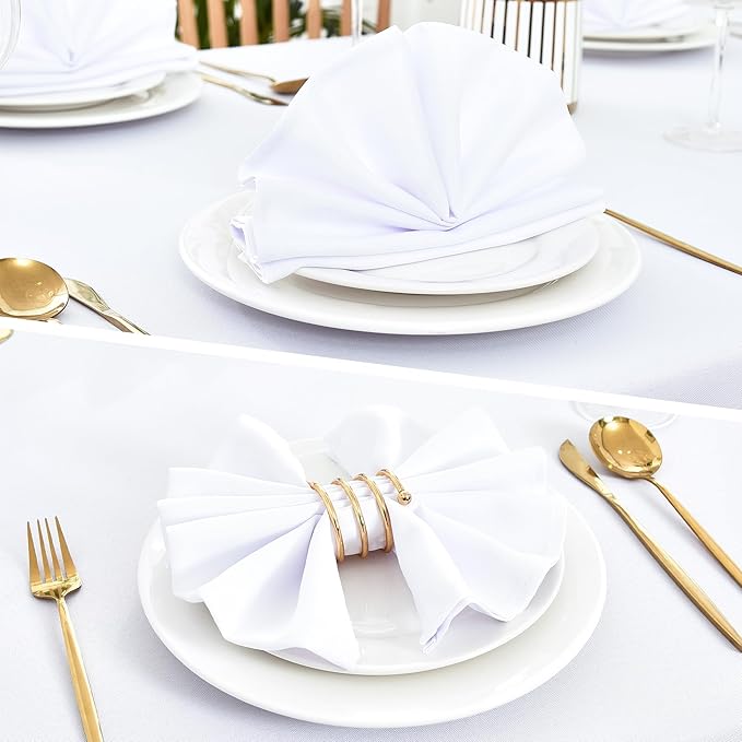 Wolkemer Set of 4 White Cloth Napkins 17 x 17 Inches Solid Washable Polyester Dinner Napkins with Hemmed Edges for Dinners Parties Weddings Banquets Events Table Decoration