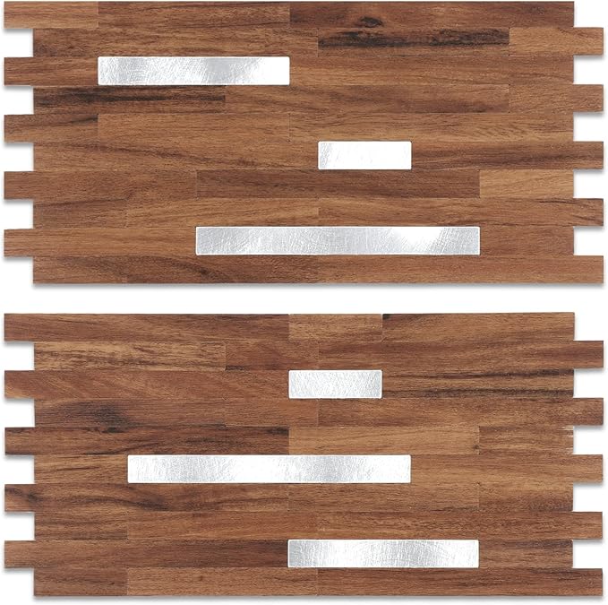 Yipscazo 2 Sheets PVC Wall Tiles Stick on Tiles for Backsplash Kitchen, Bathroom, Laundry Room, Camper, Fireplace (6'' X 12'', Brown Wood)