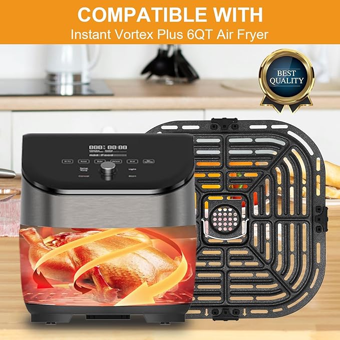 GXF Air Fryer Accessories for Instant Vortex Plus 6QT Clear Cook Air Fryer Instant Vortex Plus 6QT Air Fryer air fryer accessories Non-Stick replacement Parts Grill Pan Plate Rack Tray Crisper Plate